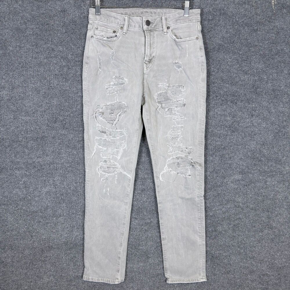American Eagle Men's Airflex+ Jeans 29x30(28) Gray Distressed Ripped Denim Slim